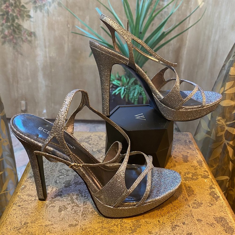 Bcbgeneration Silver Glitter Thin Strappy Heels - image 5